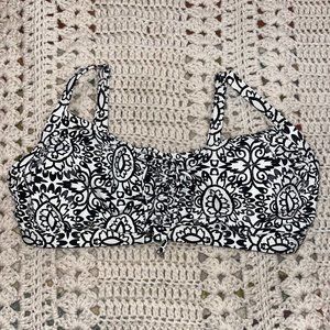 Lands End Black/White Paisley Bikini Top Gather Front & Hidden Underwire Size 6